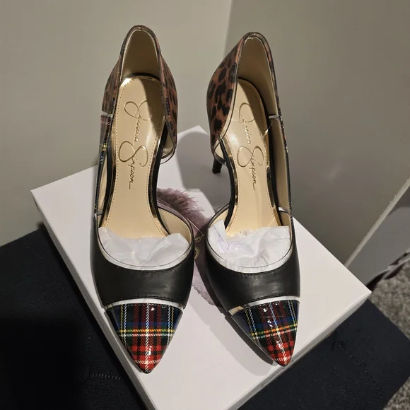 Jessica Simpson Women's Plaid and Leopard Heels - Picture 2 of 7